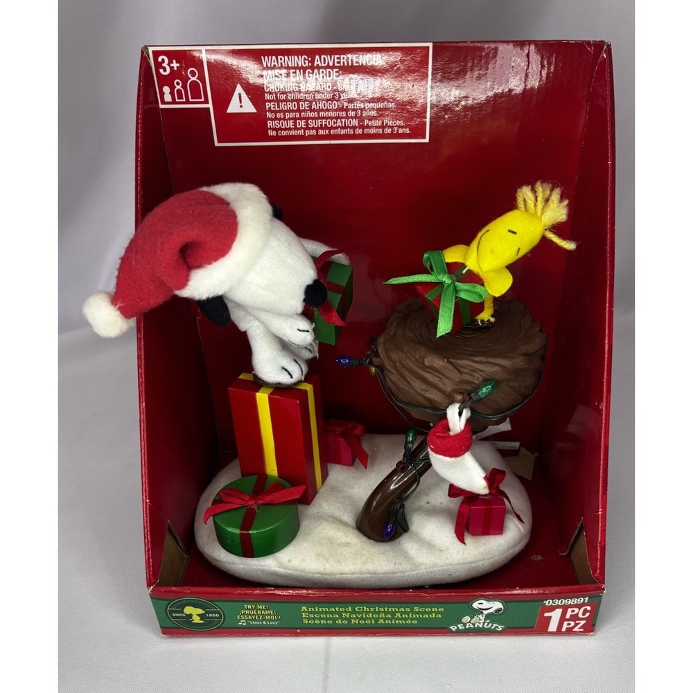 2009 Gemmy Christmas Scene Snoopy & Woodstock Peanuts Animated WORKS Plays Music